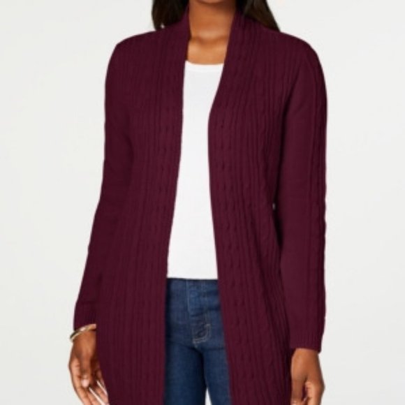 Karen Scott Cable Knit Open Front Cardigan - Picture 1 of 5